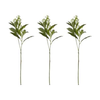 3PK E Style Skimmia Seeding Spray Realistic Artificial Flower Plastic Green 43cm