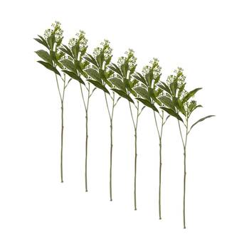 6PK E Style Skimmia Seeding Spray Realistic Artificial Flower Plastic Green 43cm