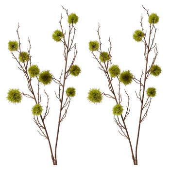 2PK E Style Spikey Chestnut Branch Artificial Flower Plastic Green 106cm