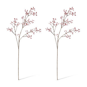 2PK E Style Rosehip Mini Spray Realistic Artificial Flower Plastic Red 99cm