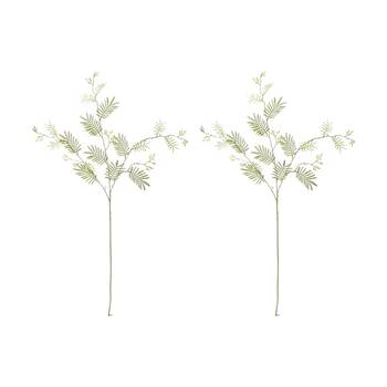 2PK E Style Mimosa Leaf Spray Realistic Artificial Flower Plastic Green 104cm