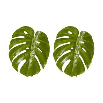 2PK E Style Monstera Leaf Stem Realistic Artificial Flower Plastic Green 60cm