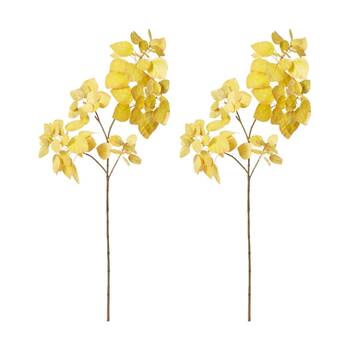 2PK E Style Smoke Leaf Branch Realistic Artificial Flower Yellow 32x30x103cm