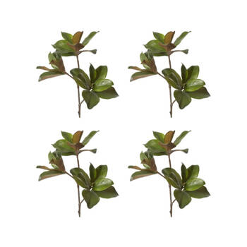 4PK E Style Magnolia Classic Leaf Spray Realistic Artificial Flower Green 89cm