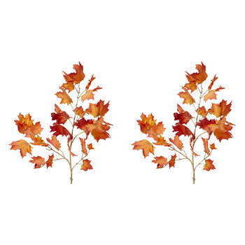 2PK E Style Maple Autumn Leaf Branch Realistic Artificial Flower Orange 112cm
