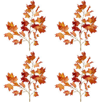 4PK E Style Maple Autumn Leaf Branch Realistic Artificial Flower Orange 112cm