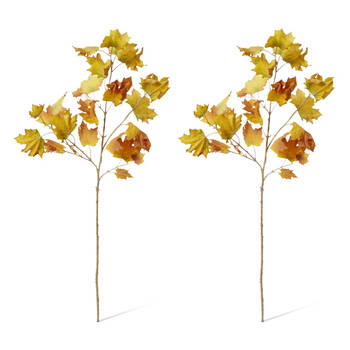 2PK E Style Maple Autumn Leaf Branch Realistic Artificial Flower Yellow 112cm
