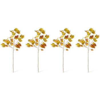 4PK E Style Maple Autumn Leaf Branch Realistic Artificial Flower Yellow 112cm