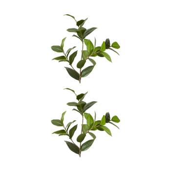 2PK E Style Camellia Leaf Spray Realistic Artificial Flower Green 28x28x84cm