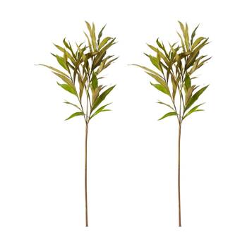 2PK E Style Silky Oak Leaf Spray Realistic Artificial Flower Green Brown 122cm