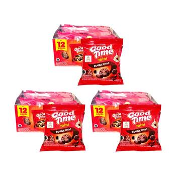 3x 12pc Arnotts Good Time Mini Double Chocolate Chip Cookies 18g Snack Pack