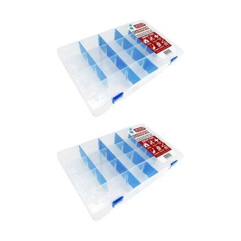 2PK Braz Multi-Compartment Storage Box W/ 12 Dividers Sections 34x21x5cm Clear