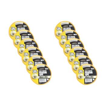 12PK Tool Masters Multi-Purpose Masking Tape Rolls 48mm x 20m White