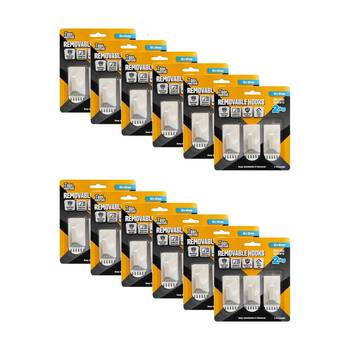 12x 3pc Tool Masters Removeable Rectangluar Hooks Set Holds 2kg 50x30mm White