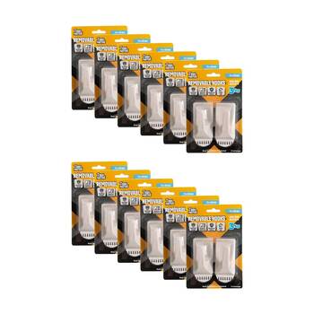 12x 2pc Tool Masters Removeable Rectangluar Hooks Set Holds 3kg 74x40mm White