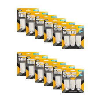 12x 3pc Tool Masters Removeable Rectangluar Hooks Set Holds 2kg 50x30mm Clear