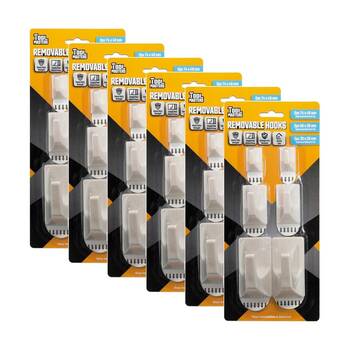 6PK Tool Masters Removeable Rectangluar Hooks Set Multi Sizes White