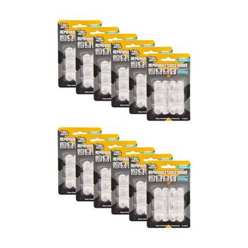 12x 6pc Tool Masters Removeable Cable Hooks Set Holds 500g 27x21mm Clear