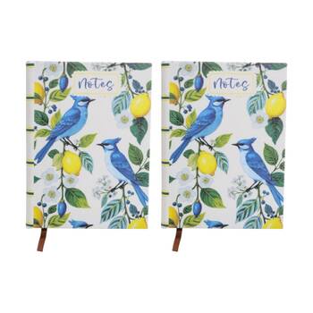 2PK LVD Textured Cover Notebook Journal W/ Small Birds & Lemon Florals 15x11x2cm