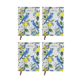 4PK LVD Textured Cover Notebook Journal W/ Small Birds & Lemon Florals 15x11x2cm