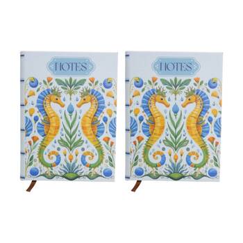 2PK LVD Textured Cover Notebook Journal W/ Small Seahorse 15x11x2cm