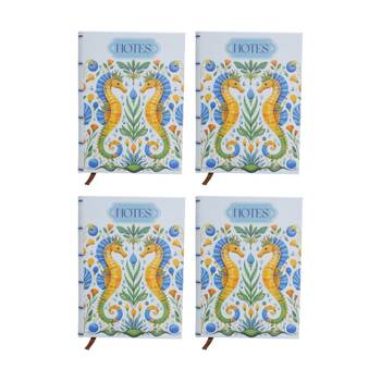 4PK LVD Textured Cover Notebook Journal W/ Small Seahorse 15x11x2cm
