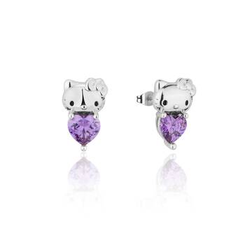 Couture Kingdom Hello Kitty February Stud Earrings Silver White Gold Plated 5y+