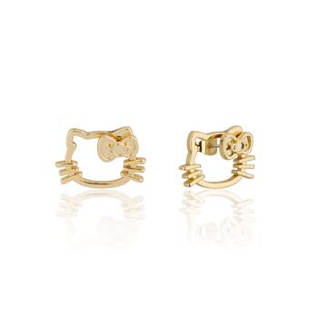 Couture Kingdom Hello Kitty Outline Hoop Stud Earrings Gold Plated Brass