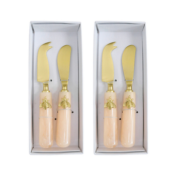 2x 2pc LVD Entertaining Mix Bee Cheese Knife Marbleised Resin Set Gold/Pink