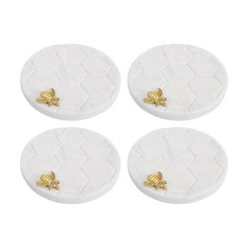 4PK LVD Handcrafted Marble Honeycomb Bee Coaster Tableware 10x10cm