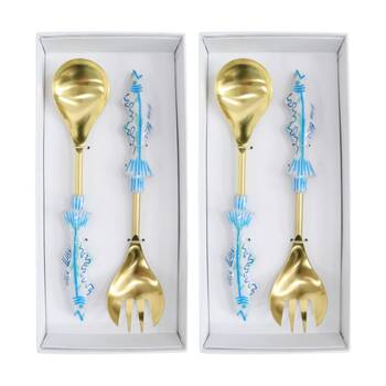2x 2pc LVD Handcrafted Mediteranean Metal Salad Server Set 29cm Multicolour