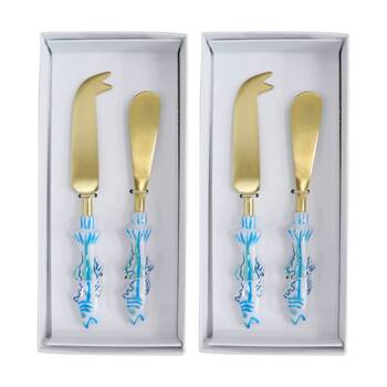 2x 2pc LVD Handcrafted Mediteranean Cheese Knife & Spreader Set Multicoloured