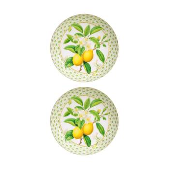 2PK LVD Medium Lemon And Brass Decorative Round Metal Bowl Home Decor 21x21x3cm