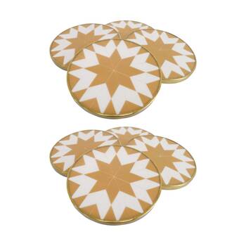 2x 4pc LVD Handcrafted Natural Brass Trim Metal Coaster Set Tableware 10cm