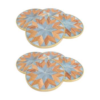 2x 4pc LVD Handcrafted Blue Marbelised Trim Metal Coaster Set Tableware 10cm