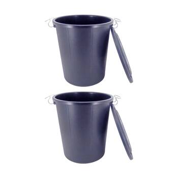 2PK Braz Pail w/ Lid & Steel Handles Plastic Household Rubbish Bin 43L Grey