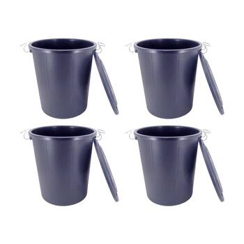 4PK Braz Pail w/ Lid & Steel Handles Plastic Household Rubbish Bin 43L Grey