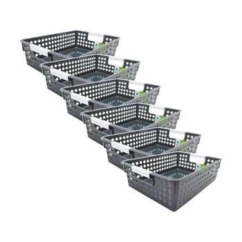 6PK Braz Tokyo Shallow Plastic Storage Basket Small W/ Handles 30x2x8cm Assorted