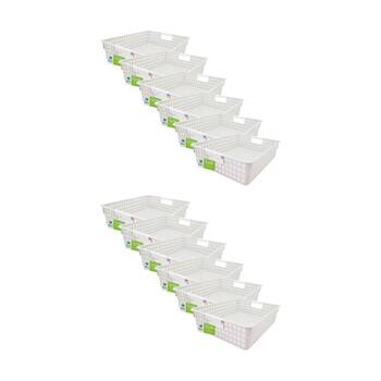 12PK Braz Tokyo Shallow Plastic Storage Basket M W/ Handles 24x26x8cm Assorted