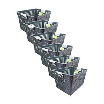 6PK Braz Tokyo Deep Plastic Storage Basket Large W/ Handles 35x25x21cm Assorted