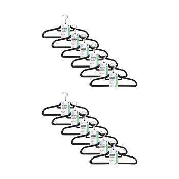 12x 5pc Braz Velvet Non-Slip Clothes Hangers W/ Metal Hook Adult Black