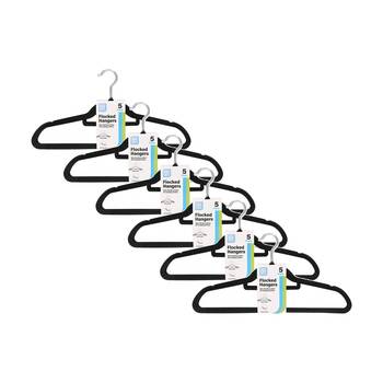 6x 5pc Braz Velvet Non-Slip Clothes Hangers W/ Metal Hook Adult Black