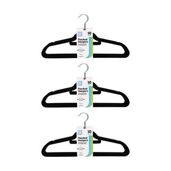 3x 10pc Braz Velvet Non-Slip Clothes Hangers W/ Metal Hook Adult Black