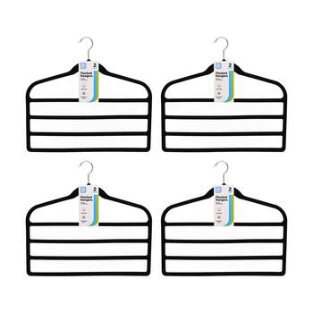 4x 2pc Braz Flocked Pants Multi Bar Hanger W/ Metal Hook Black
