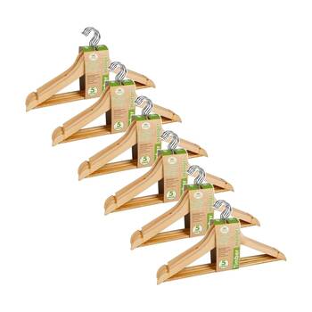 6x 5pc Braz Clothes Hangers Grooved W/ 360 Degree Rotary Hook Timber