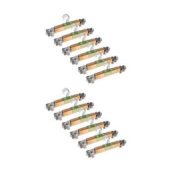 12x 3pc Braz Timber Pants Hangers With Metal Clips Wardrobe Clothing Storage