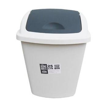 Braz Home Or Office Rubbish Bin Swing Top W/ Grey Lid 25L White