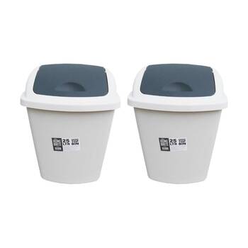 2PK Braz Home Or Office Rubbish Bin Swing Top W/ Grey Lid 25L White