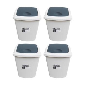 4PK Braz Home Or Office Rubbish Bin Swing Top W/ Grey Lid 25L White