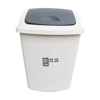 Braz Home Or Office Rubbish Bin Swing Top W/ Grey Lid 40L White